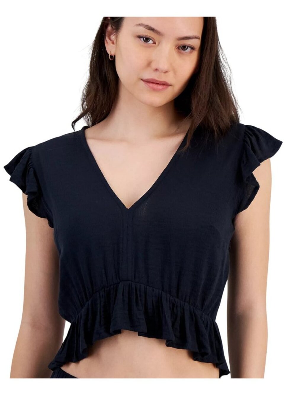 NWT Miken Juniors Ruffled Cover-up Top Black XS